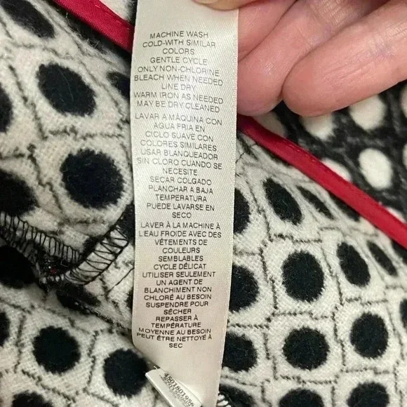 Chicos Polka Dot Plush Jacket Open Front Pockets Black White Collared - Picture 9 of 14